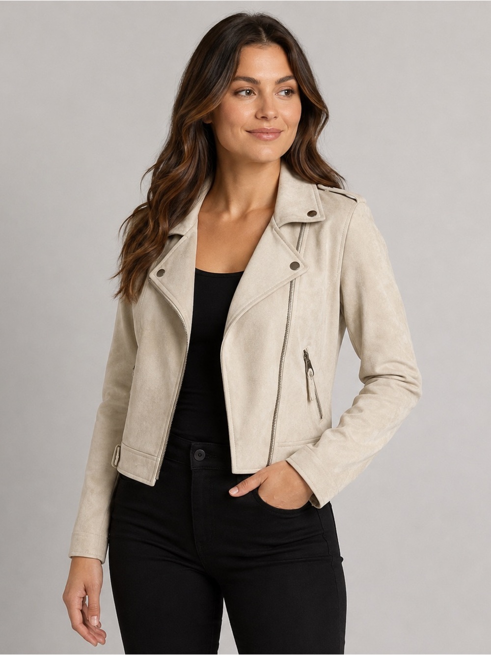 Ellison Beige Suede Moto Jacket Size Medium